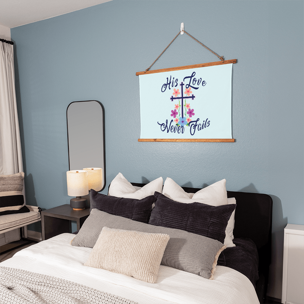 His Love Never Fails Wood Framed Wall Tapestry (Landscape) – Gift for Her