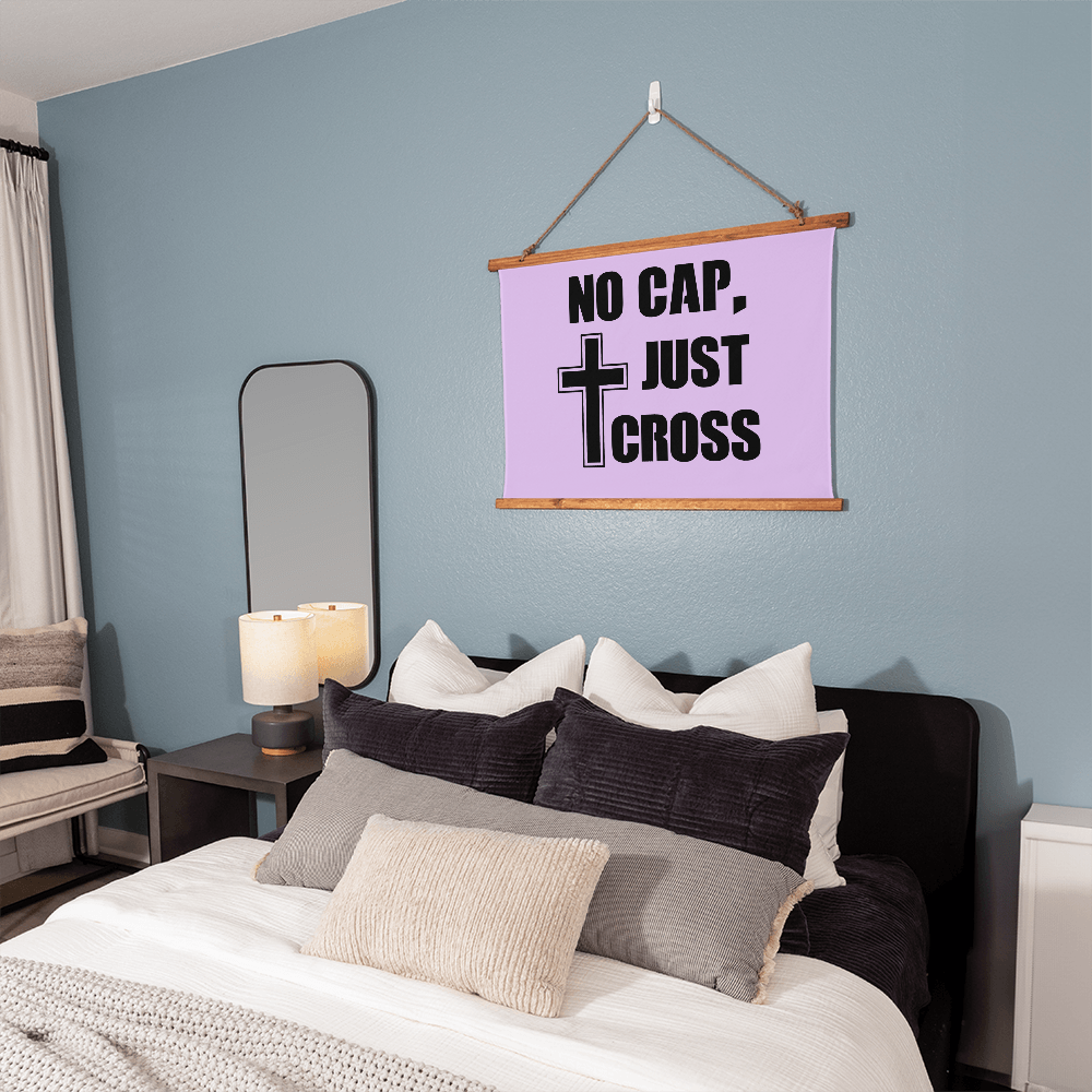No Cap, Just Cross - Wood Framed Wall Tapestry (Landscape) - Gift for Her - Gift for Him