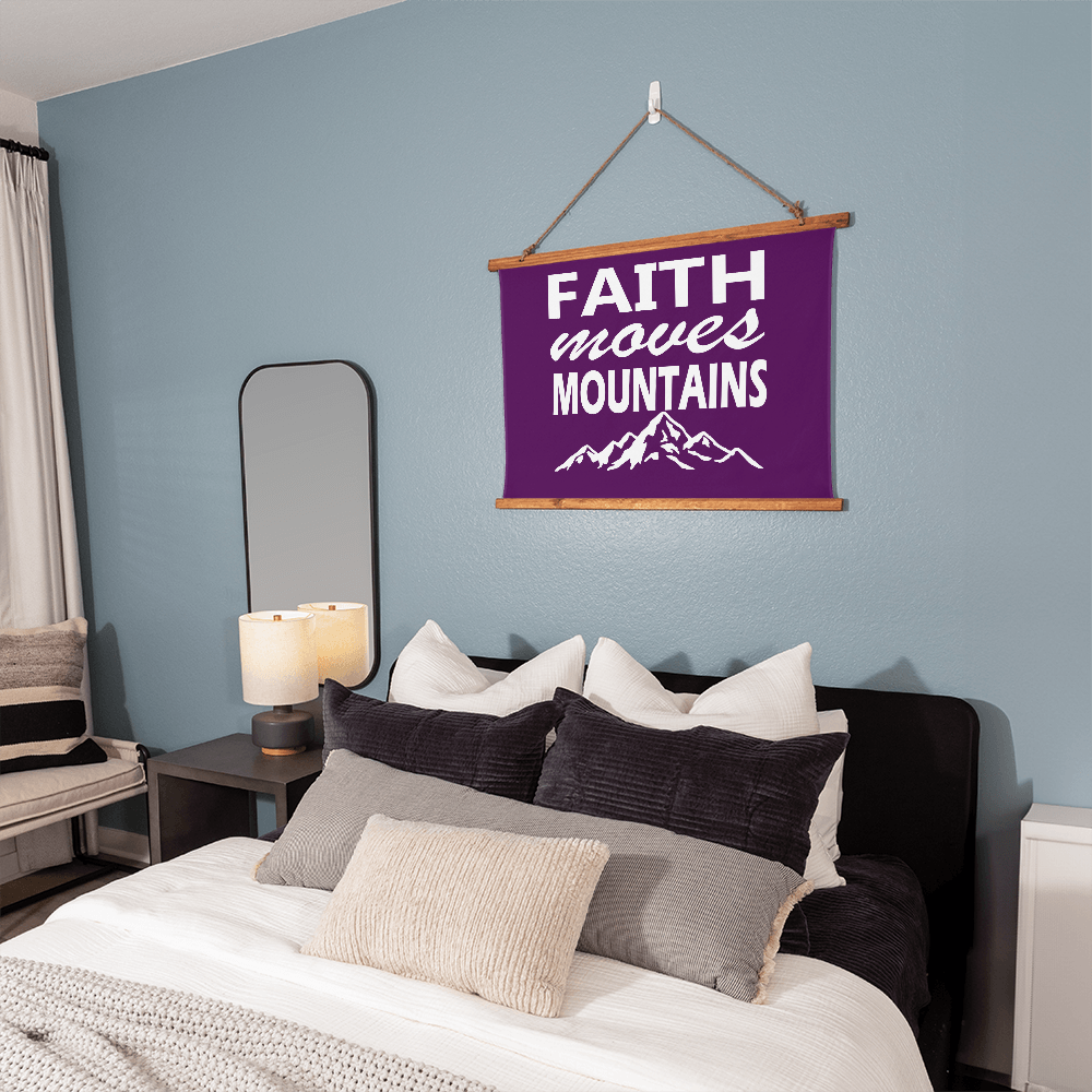 Faith Moves Mountains (White) - Wood Framed Wall Tapestry (Landscape) - Gift for Her - Gift for Him