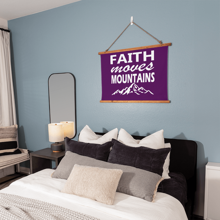 Faith Moves Mountains (White) Wood Framed Wall Tapestry (Landscape) – Gift for Her - Gift for Him