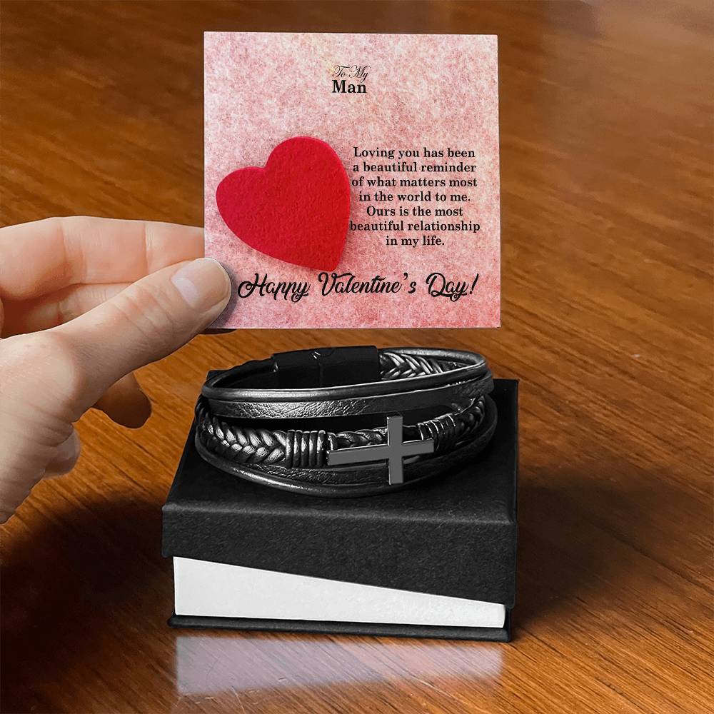 To My Man, Loving You Has Been A Beautiful Reminder Of What Matters Most In The World To Me - Happy Valentine's Day - Men's Cross Bracelet - Gift for Him