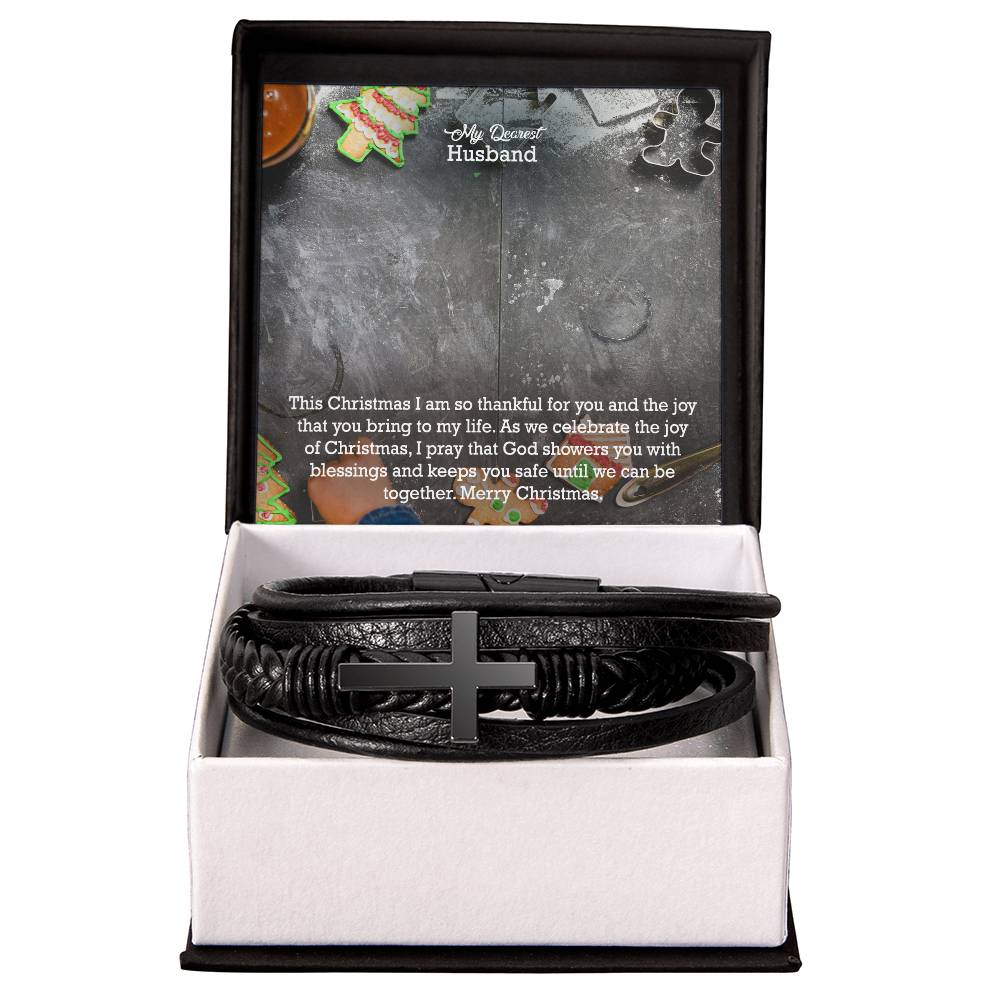 My Dearest Husband, This Christmas I Am So Thankful For You & The Joy That You Bring To My Life - Merry Christmas - Men's Cross Bracelet - Gift for Husband