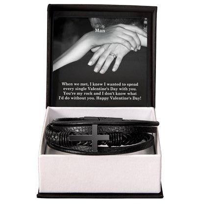 To My Man, You're My Rock & I Don't Know What I'd Do Without You - Happy Valentine's Day - Men's Cross Bracelet - Gift for Him