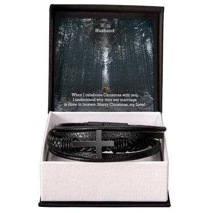 To My Husband, When I Celebrate Christmas With You, I Understand Why They Say Marriage Is Done In Heaven - Merry Christmas - Men's Cross Bracelet - Gift for Husband