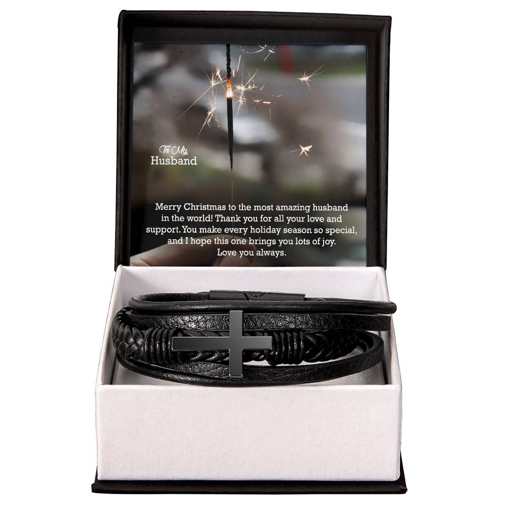 To My Husband, Merry Christmas To The Most Amazing Husband In The World - Men's Cross Bracelet - Gift for Husband