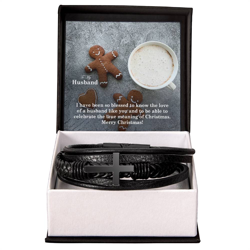 To My Husband, I Have Been So Blessed To Know The Love Of A Husband Like You & To Be Able To Celebrate The True Meaning Of Christmas - Merry Christmas - Men's Cross Bracelet - Gift for Husband