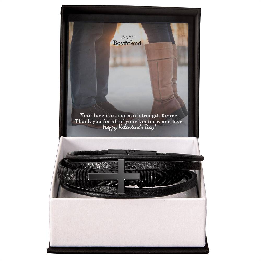 To My Boyfriend, Your Love Is A Source Of Strength For Me - Happy Valentine's Day - Men's Cross Bracelet - Gift for Boyfriend