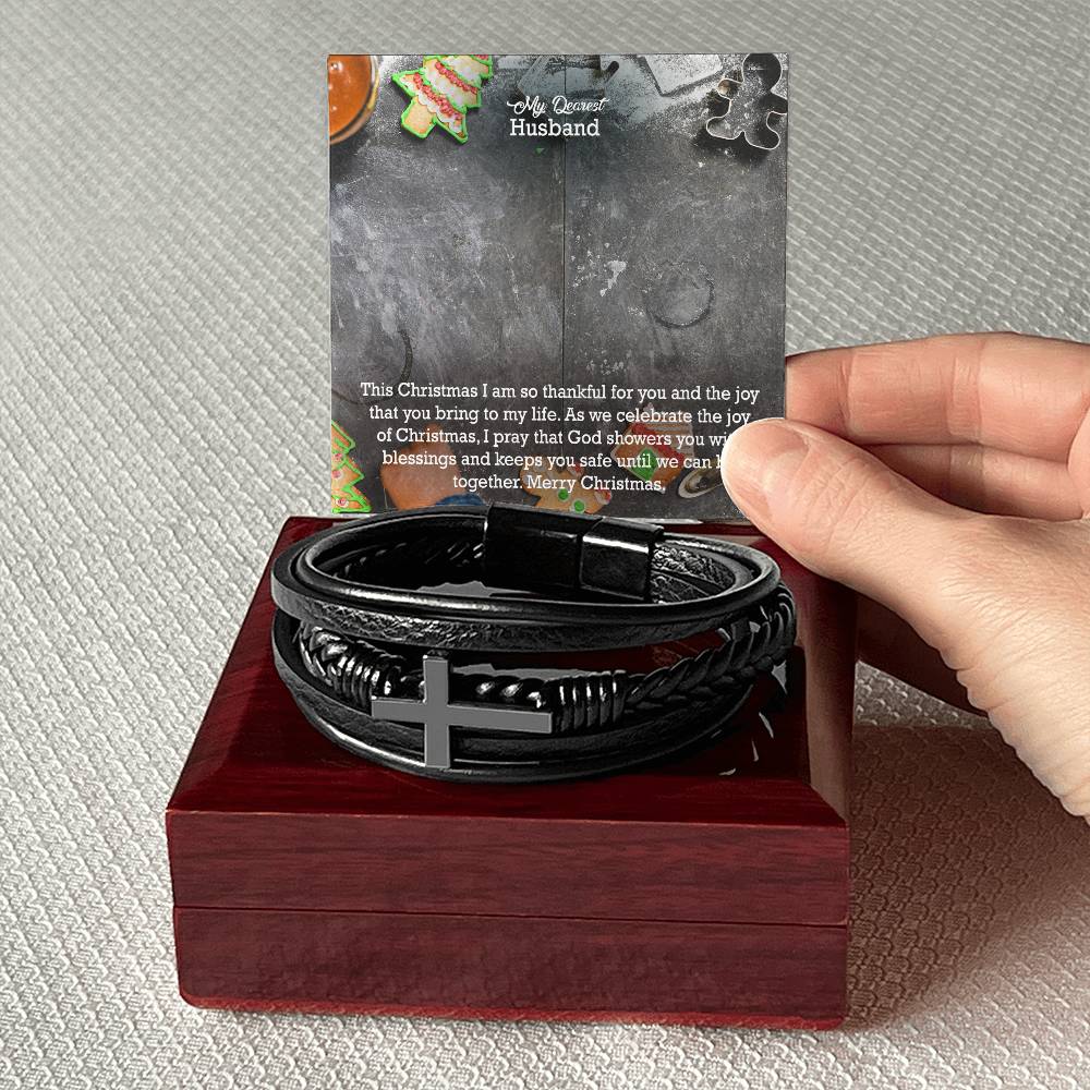 My Dearest Husband, This Christmas I Am So Thankful For You & The Joy That You Bring To My Life - Merry Christmas - Men's Cross Bracelet - Gift for Husband