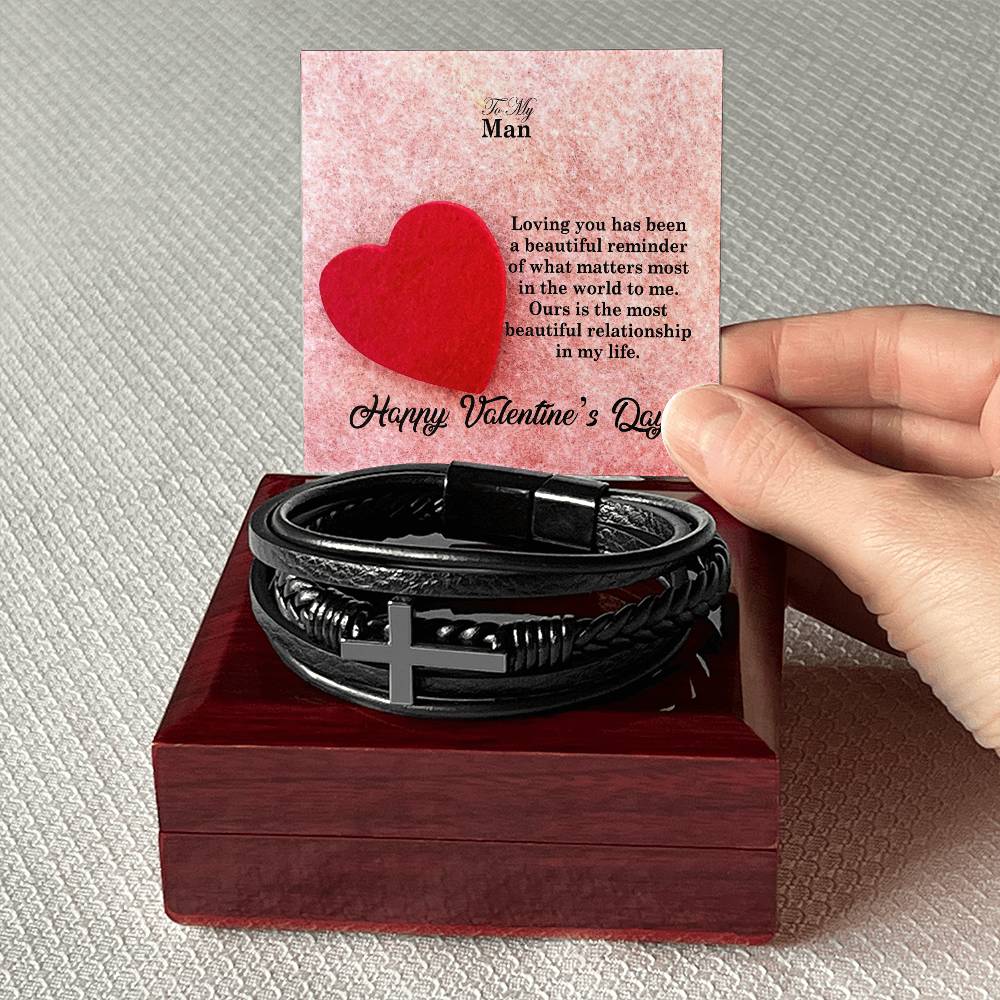 To My Man, Loving You Has Been A Beautiful Reminder Of What Matters Most In The World To Me - Happy Valentine's Day - Men's Cross Bracelet - Gift for Him