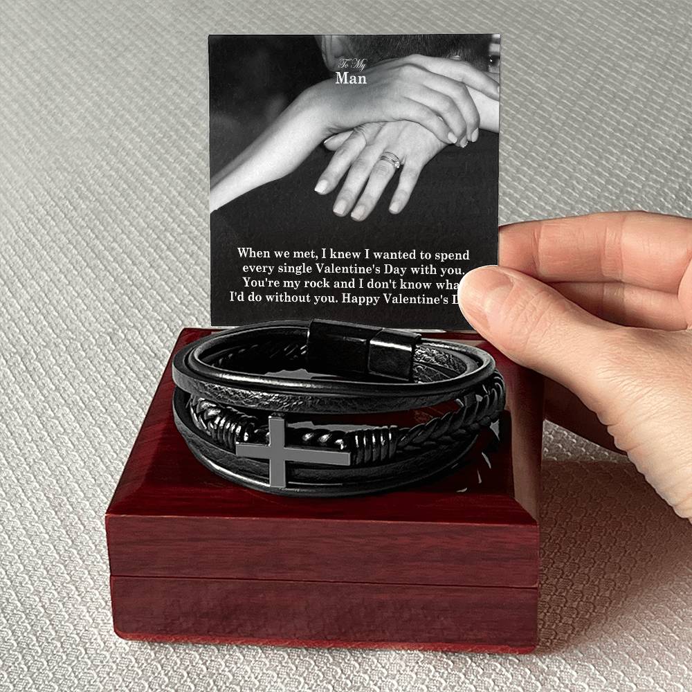 To My Man, You're My Rock & I Don't Know What I'd Do Without You - Happy Valentine's Day - Men's Cross Bracelet - Gift for Him