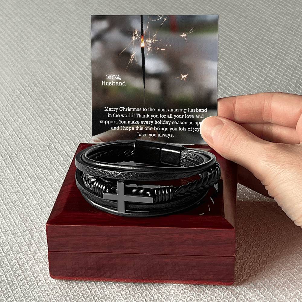 To My Husband, Merry Christmas To The Most Amazing Husband In The World - Men's Cross Bracelet - Gift for Husband