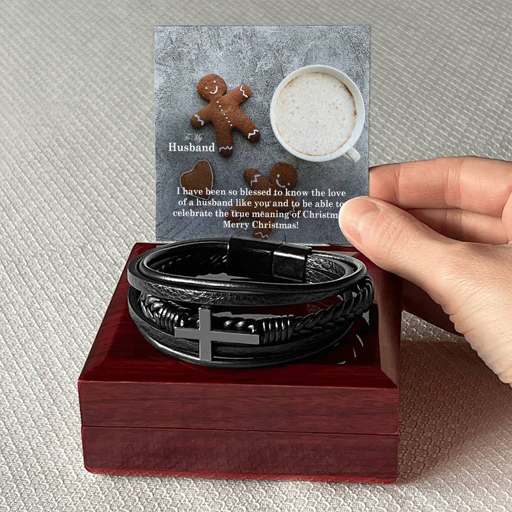 To My Husband, I Have Been So Blessed To Know The Love Of A Husband Like You & To Be Able To Celebrate The True Meaning Of Christmas - Merry Christmas - Men's Cross Bracelet - Gift for Husband