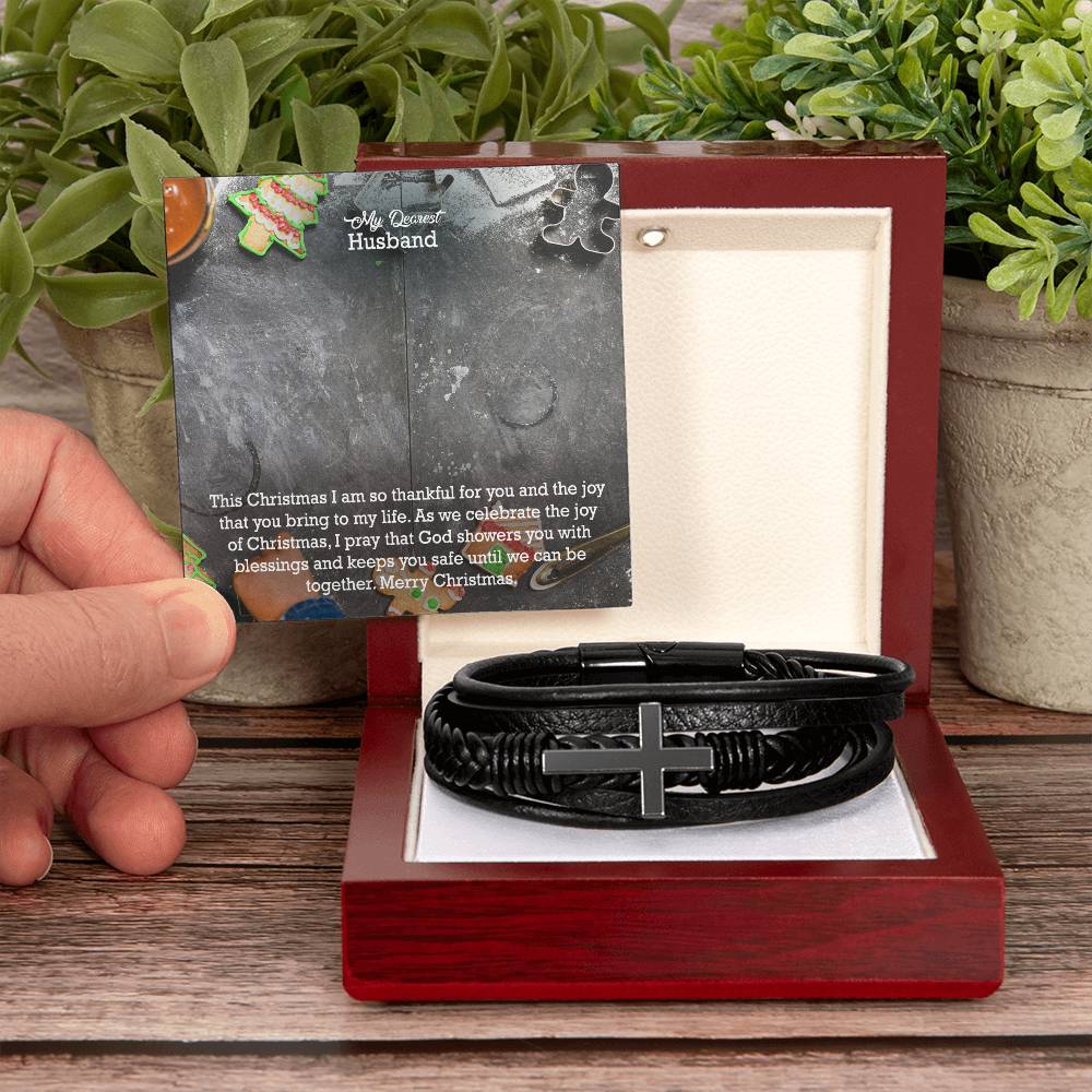 My Dearest Husband, This Christmas I Am So Thankful For You & The Joy That You Bring To My Life - Merry Christmas - Men's Cross Bracelet - Gift for Husband