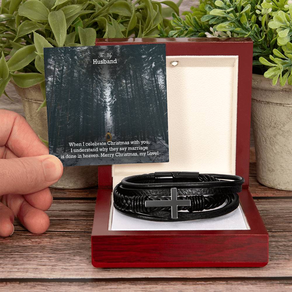 To My Husband, When I Celebrate Christmas With You, I Understand Why They Say Marriage Is Done In Heaven - Merry Christmas - Men's Cross Bracelet - Gift for Husband