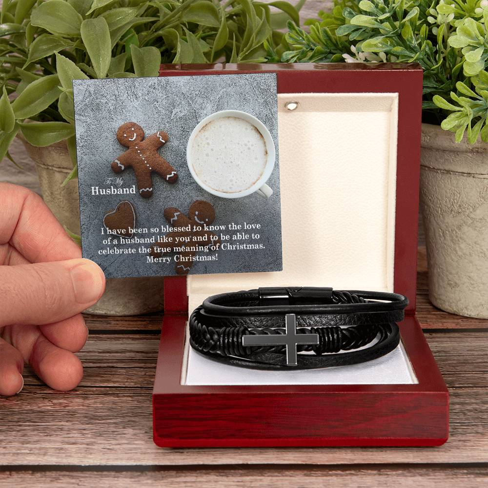 To My Husband, I Have Been So Blessed To Know The Love Of A Husband Like You & To Be Able To Celebrate The True Meaning Of Christmas - Merry Christmas - Men's Cross Bracelet - Gift for Husband