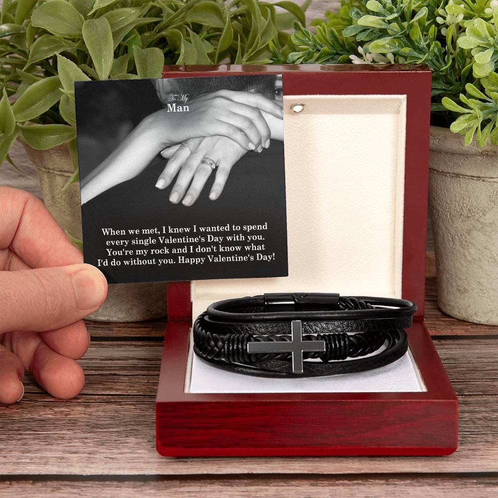 To My Man, You're My Rock & I Don't Know What I'd Do Without You - Happy Valentine's Day - Men's Cross Bracelet - Gift for Him