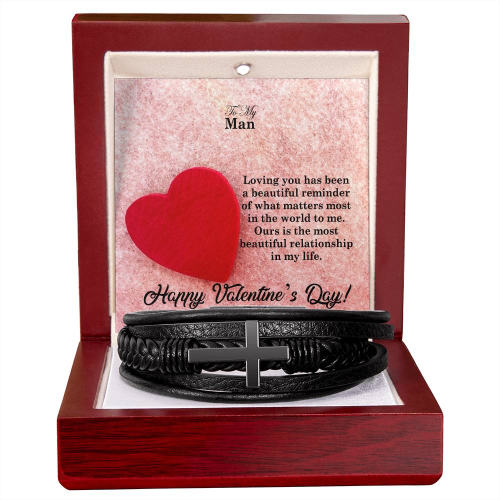 To My Man, Loving You Has Been A Beautiful Reminder Of What Matters Most In The World To Me - Happy Valentine's Day - Men's Cross Bracelet - Gift for Him