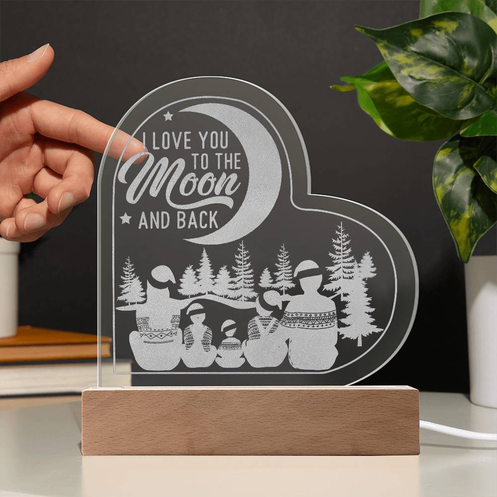 I Love You To The Moon And Back Engraved Acrylic Heart Plaque – Gift for Her - Gift for Him