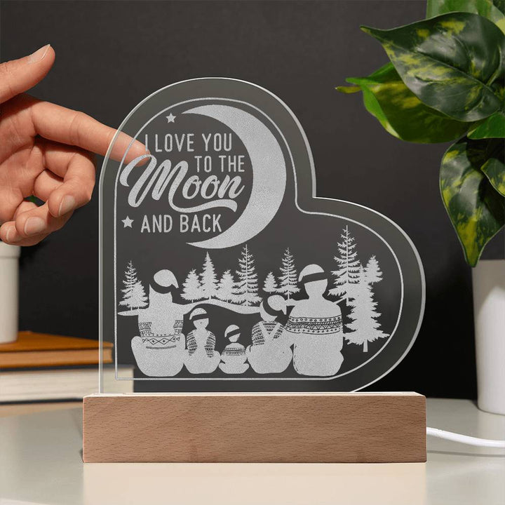 I Love You To The Moon And Back Engraved Acrylic Heart Plaque – Gift for Her - Gift for Him