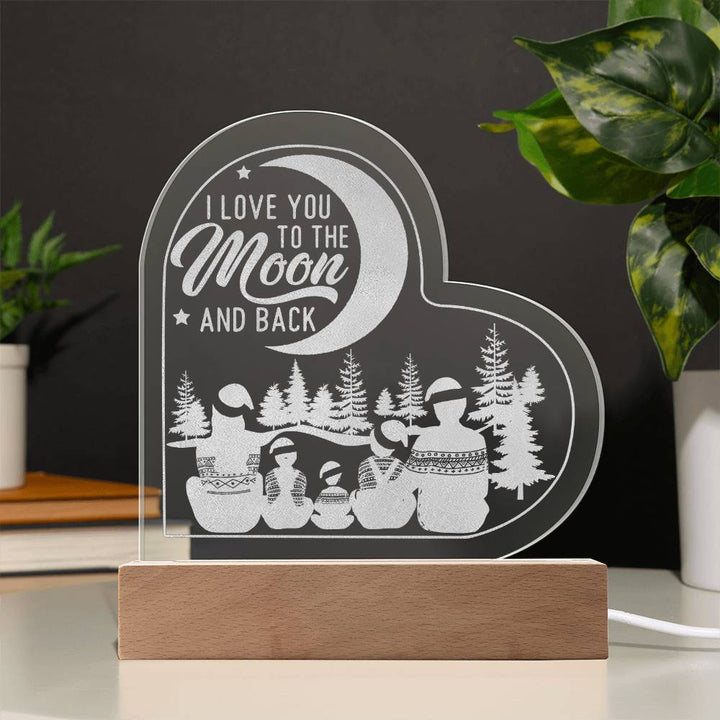 I Love You To The Moon And Back Engraved Acrylic Heart Plaque – Gift for Her - Gift for Him