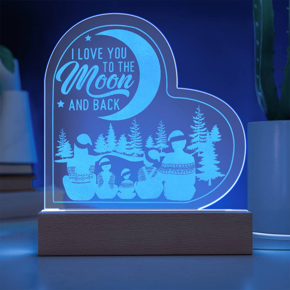 I Love You To The Moon And Back Engraved Acrylic Heart Plaque – Gift for Her - Gift for Him