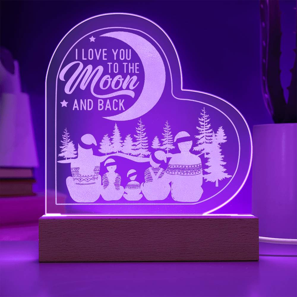 I Love You To The Moon And Back Engraved Acrylic Heart Plaque – Gift for Her - Gift for Him