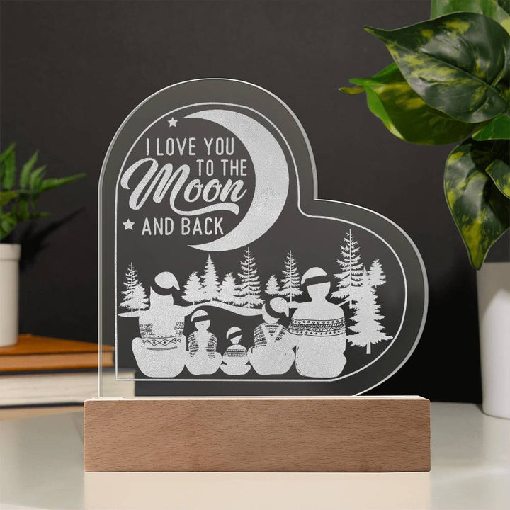 I Love You To The Moon And Back Engraved Acrylic Heart Plaque – Gift for Her - Gift for Him