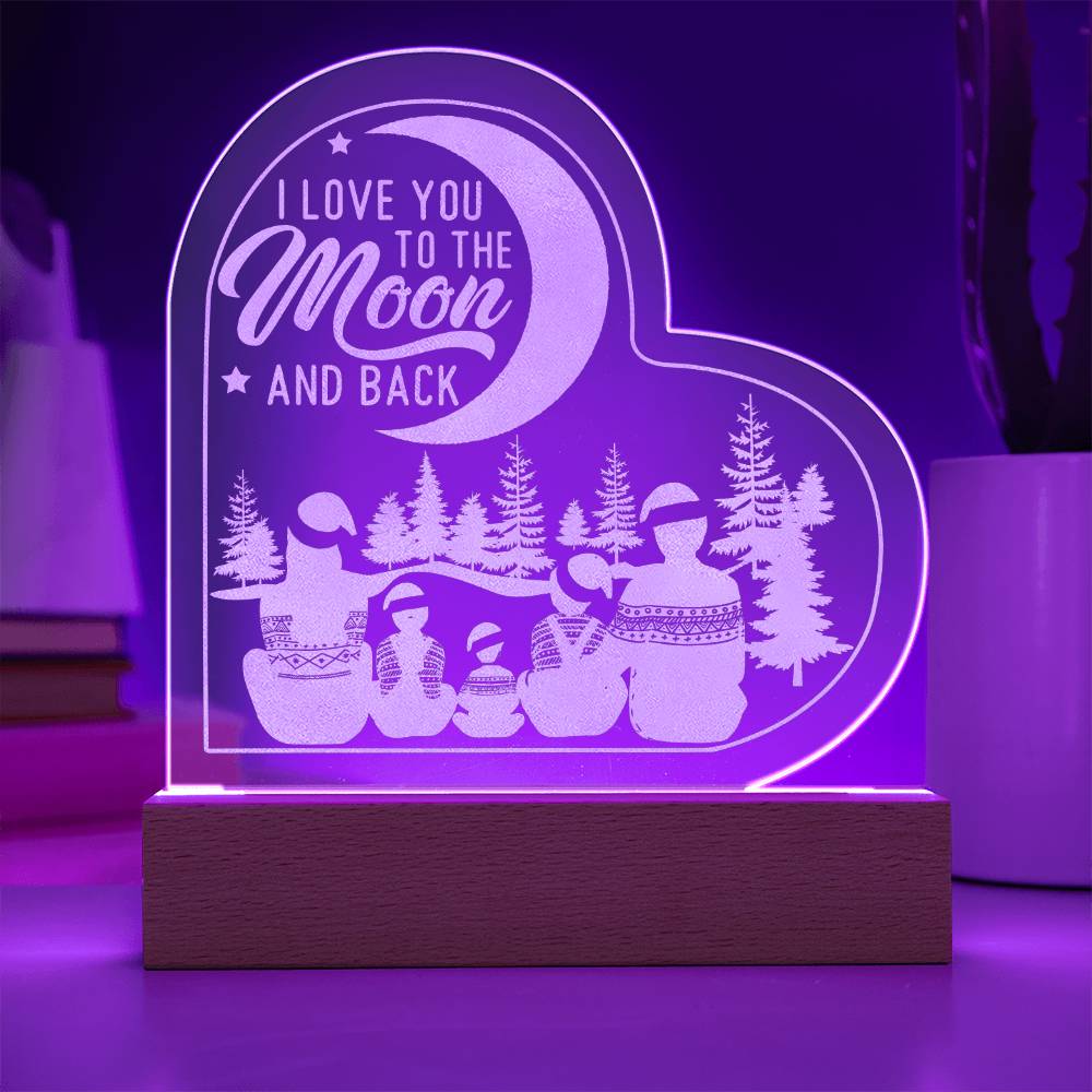 I Love You To The Moon And Back Engraved Acrylic Heart Plaque – Gift for Her - Gift for Him