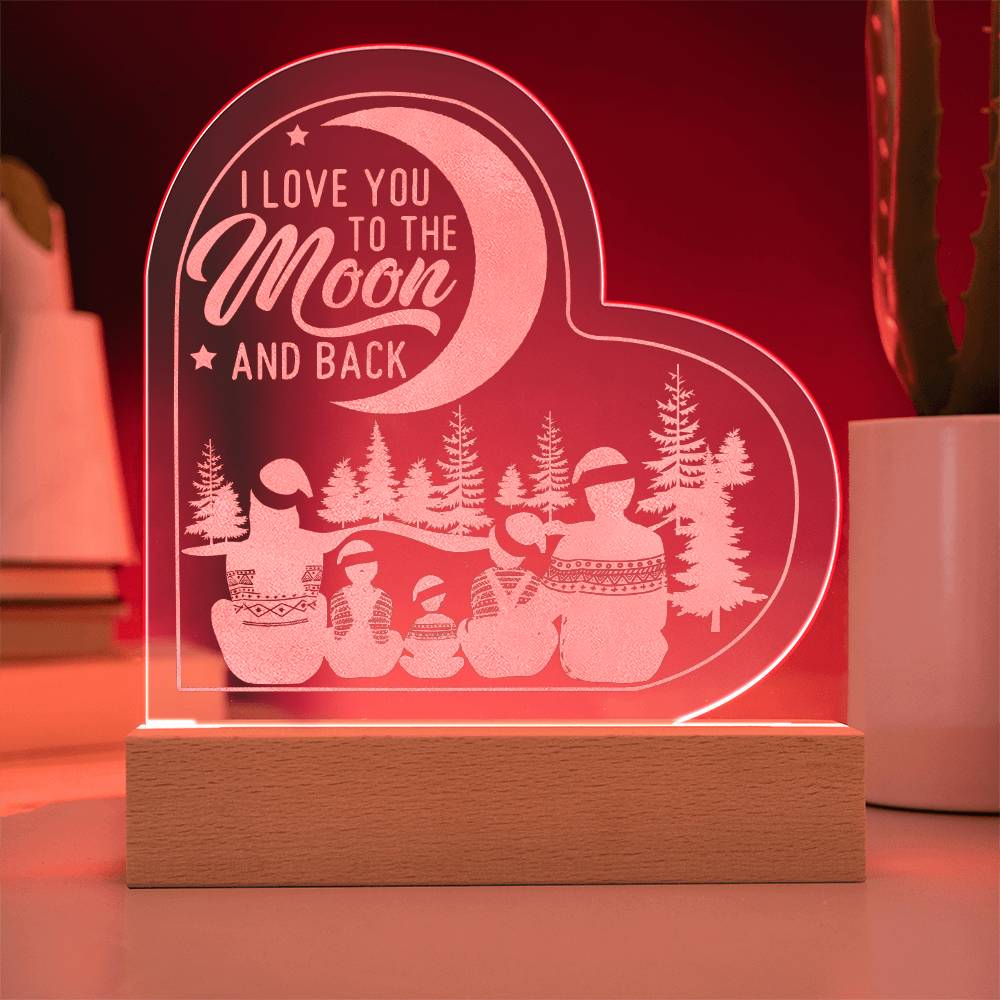 I Love You To The Moon And Back Engraved Acrylic Heart Plaque – Gift for Her - Gift for Him