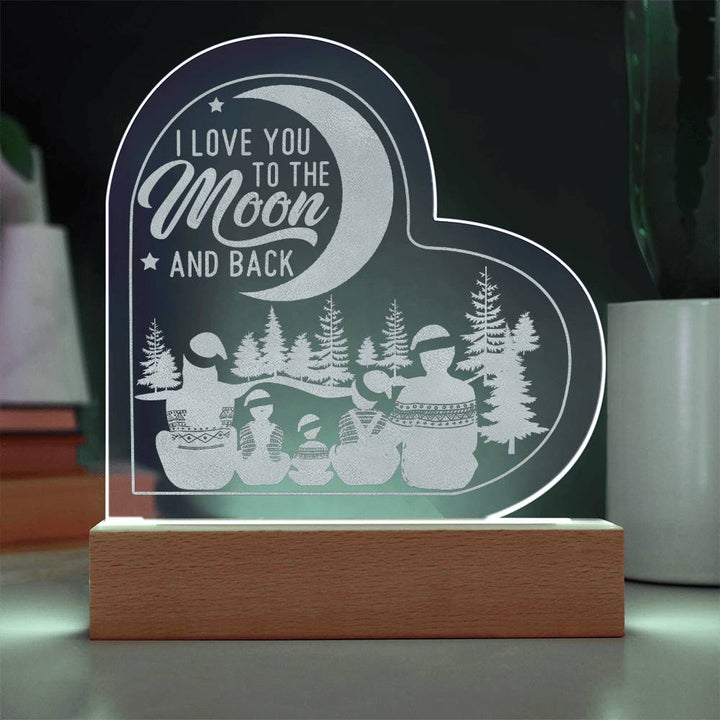 I Love You To The Moon And Back Engraved Acrylic Heart Plaque – Gift for Her - Gift for Him