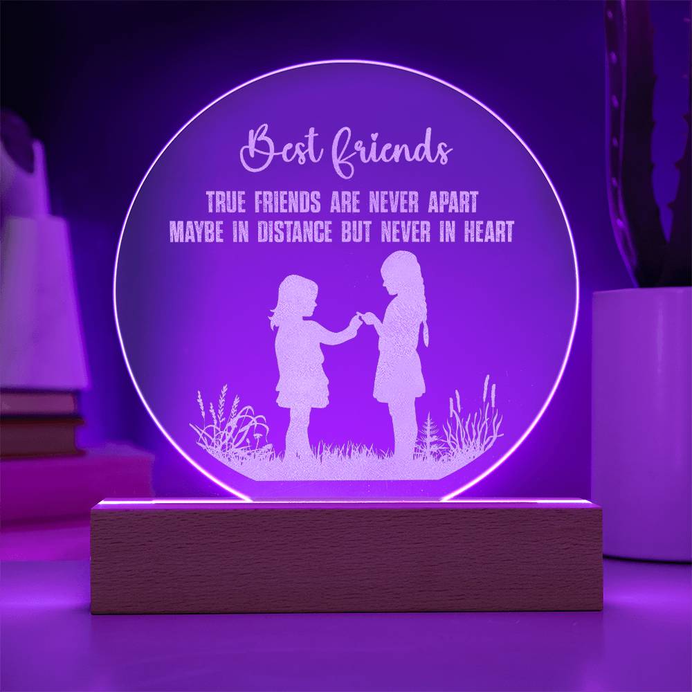 Best Friends, True Friends Are Never Apart - Engraved Acrylic Circle Plaque - Gift for Best Friend