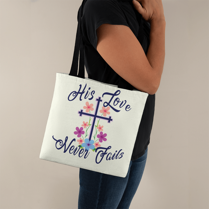 His Love Never Fails – Premium Canvas Tote Bag – Gift for Her