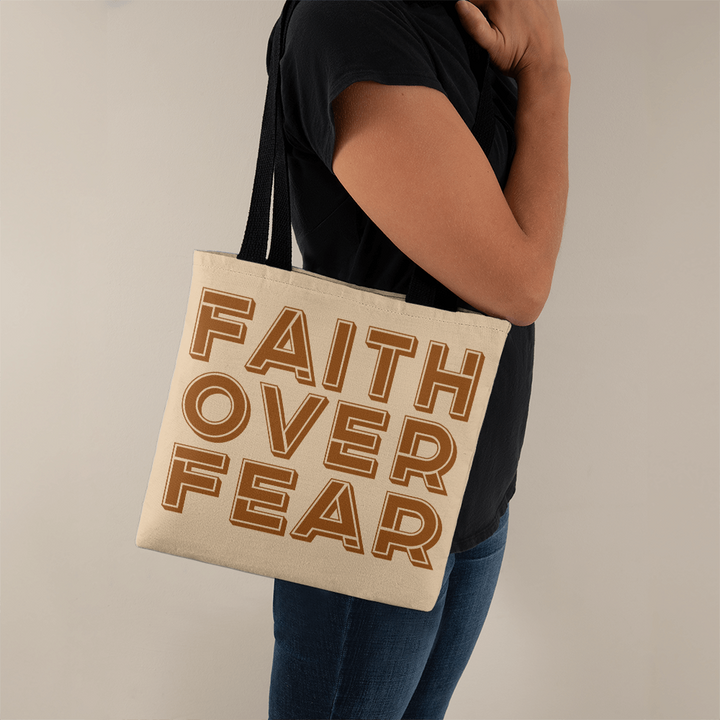 Faith Over Fear (Brown) Classic Tote Bag – Gift for Her - Gift for Him