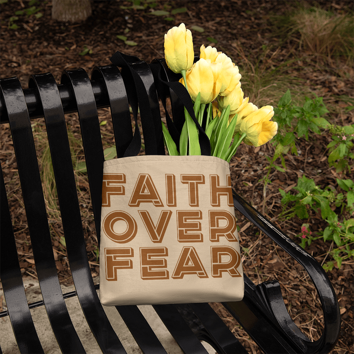 Faith Over Fear (Brown) Classic Tote Bag – Gift for Her - Gift for Him