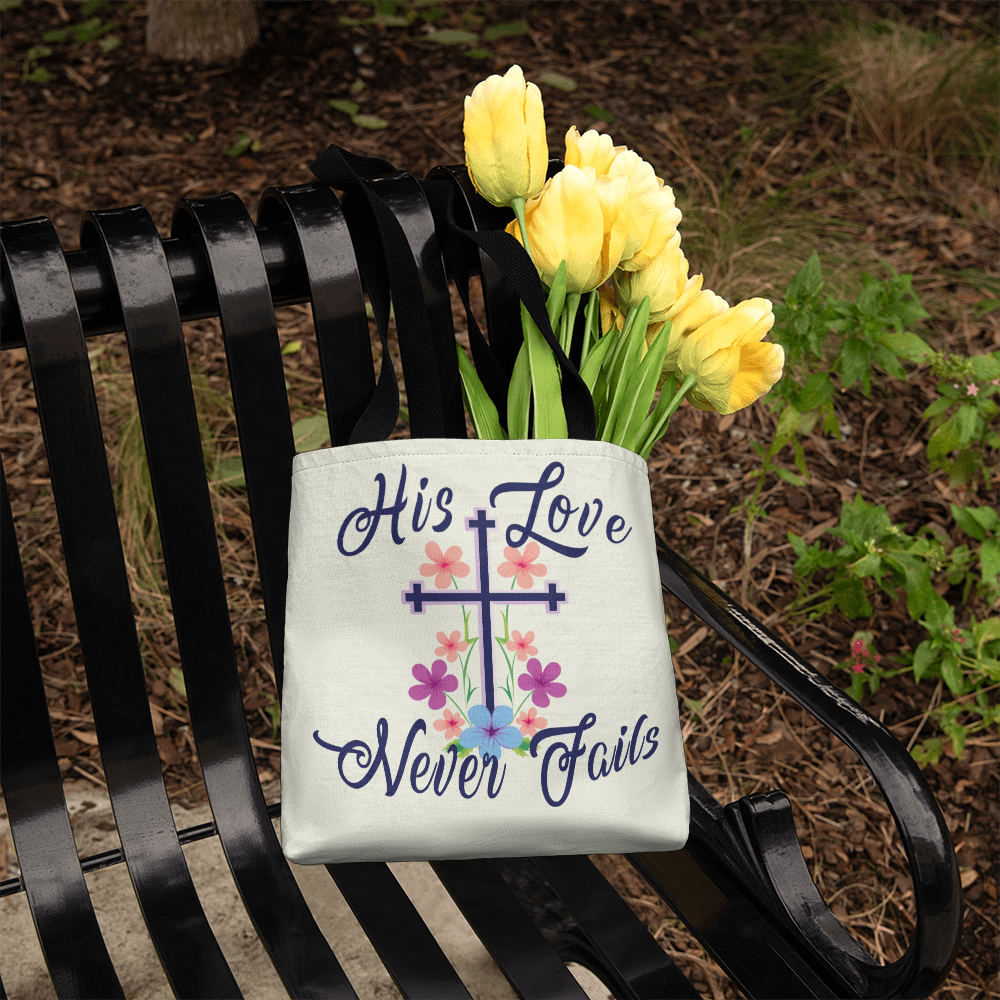 His Love Never Fails – Premium Canvas Tote Bag – Gift for Her