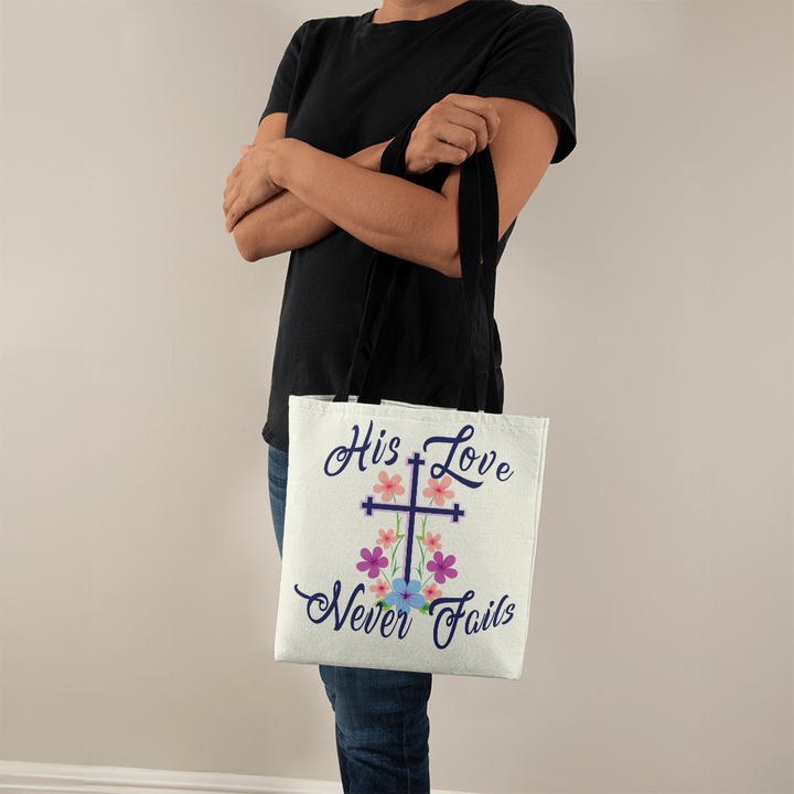 His Love Never Fails – Premium Canvas Tote Bag – Gift for Her