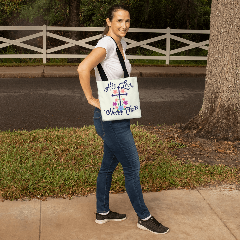 His Love Never Fails – Premium Canvas Tote Bag – Gift for Her