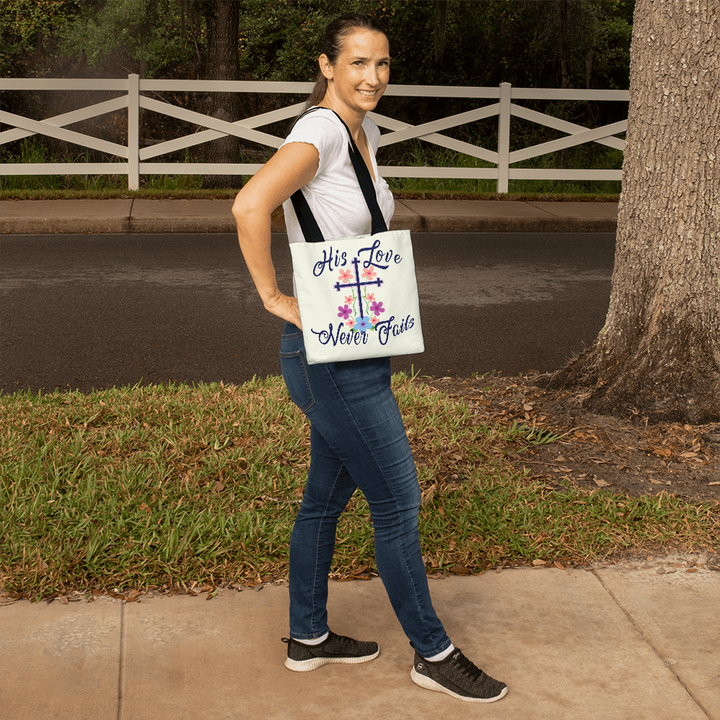 His Love Never Fails – Premium Canvas Tote Bag – Gift for Her