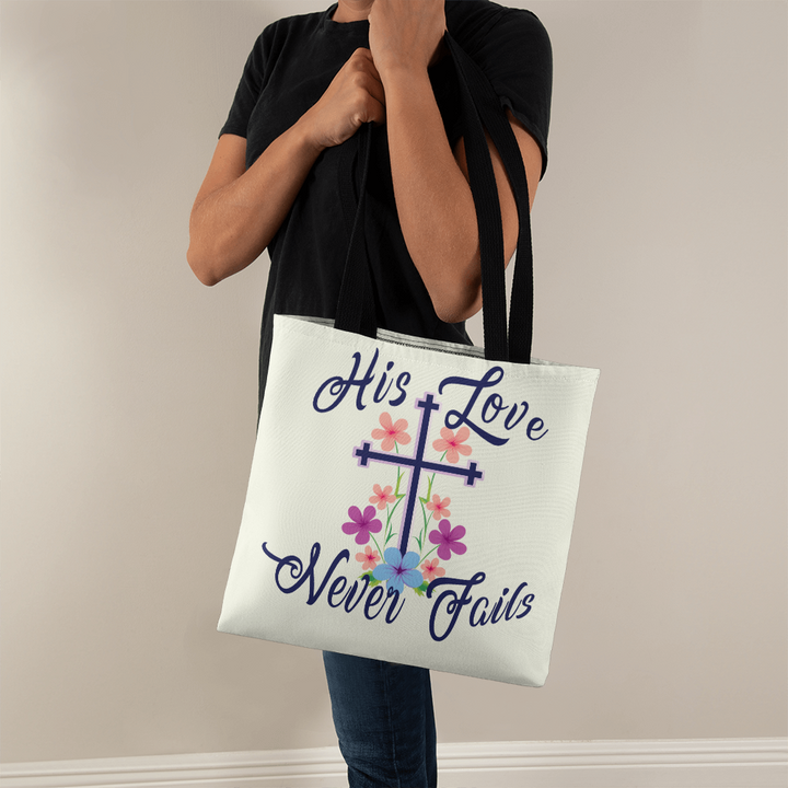 His Love Never Fails – Premium Canvas Tote Bag – Gift for Her