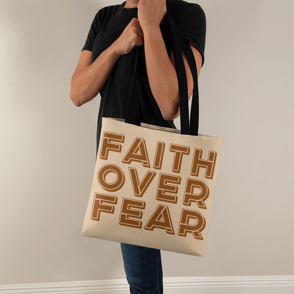 Faith Over Fear (Brown) Classic Tote Bag – Gift for Her - Gift for Him