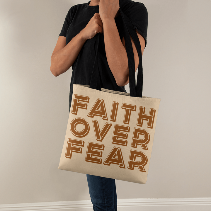 Faith Over Fear (Brown) Classic Tote Bag – Gift for Her - Gift for Him