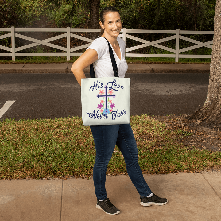 His Love Never Fails – Premium Canvas Tote Bag – Gift for Her
