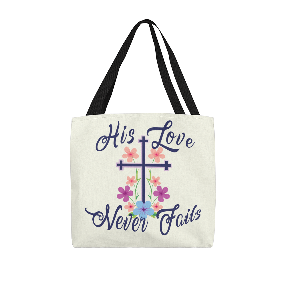 His Love Never Fails – Premium Canvas Tote Bag – Gift for Her