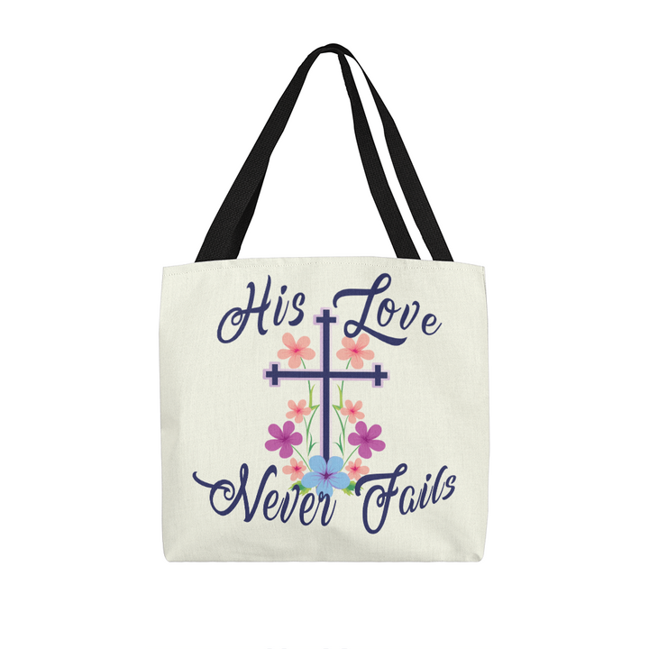 His Love Never Fails – Premium Canvas Tote Bag – Gift for Her