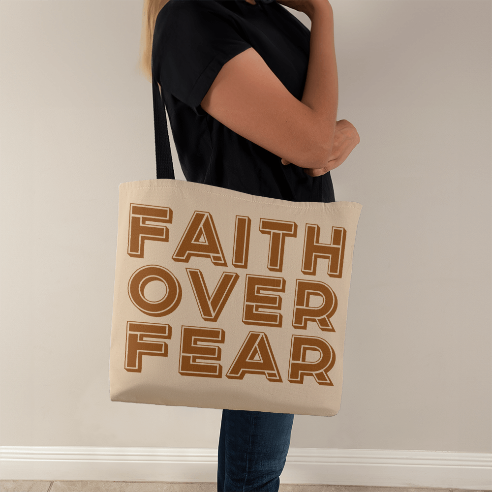 Faith Over Fear (Brown) Classic Tote Bag – Gift for Her - Gift for Him