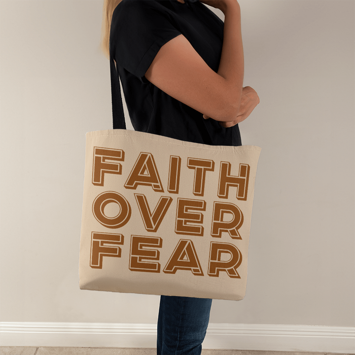 Faith Over Fear (Brown) Classic Tote Bag – Gift for Her - Gift for Him
