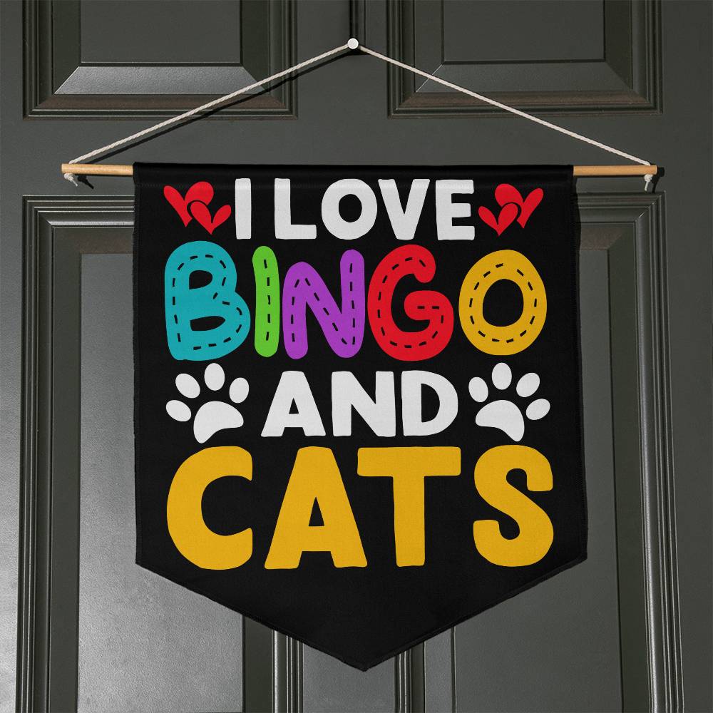 I Love Bingo And Cats - Wall Pennant - Gift for Her - Gift for Him