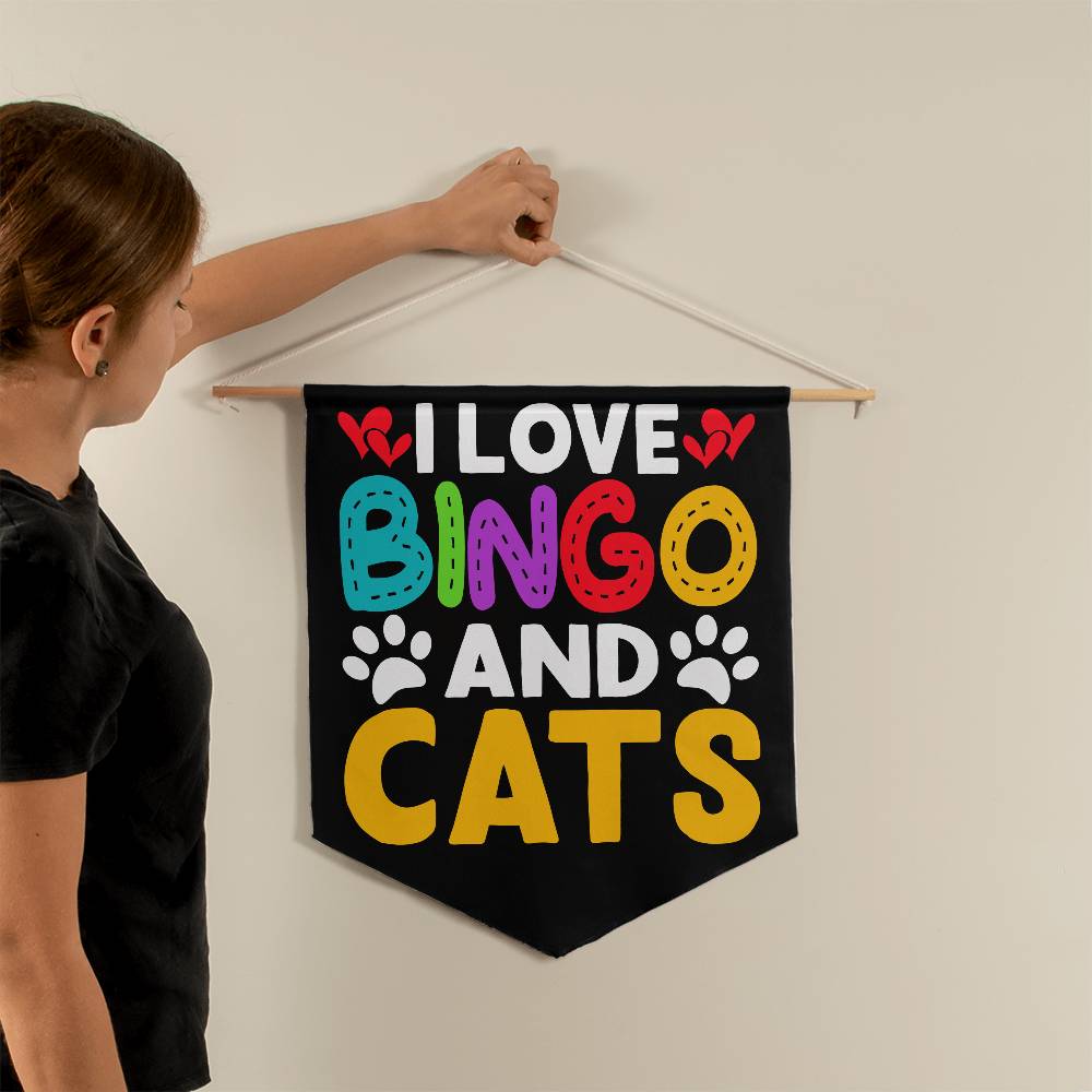 I Love Bingo And Cats - Wall Pennant - Gift for Her - Gift for Him