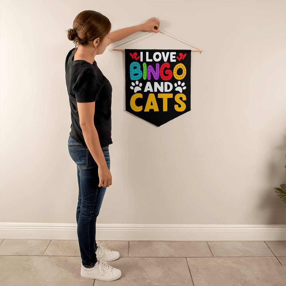 I Love Bingo And Cats - Wall Pennant - Gift for Her - Gift for Him