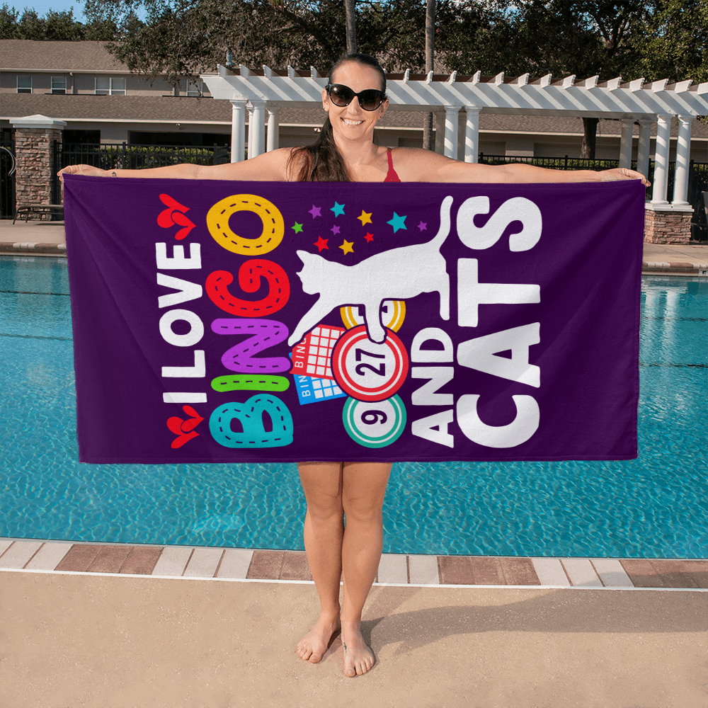I Love Bingo And Cats - Bath Towel - Gift for Her - Gift for Him